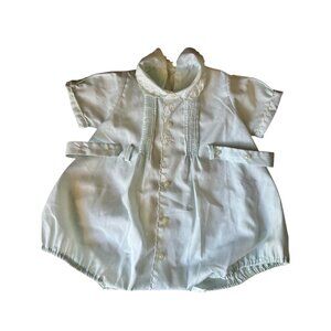 Baby Blue Romper With Scalloped Collar & Belt Front Pleats Vintage